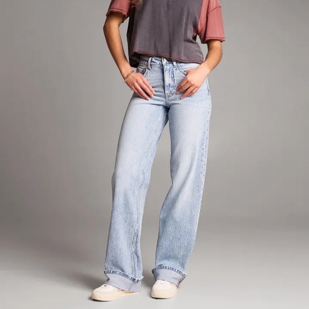 BKE Billie Wide Leg Jeans Womens 23 Light Wash High Rise Distressed Slim Fit